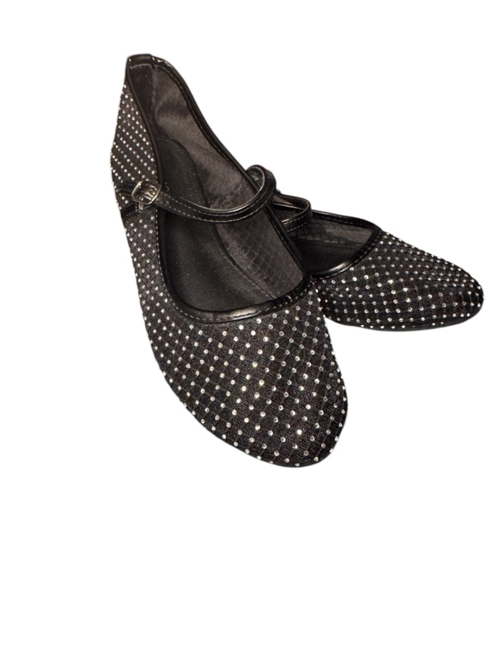 TOP Moda Black Mesh With Clear Rhinestones Ballet Flats.